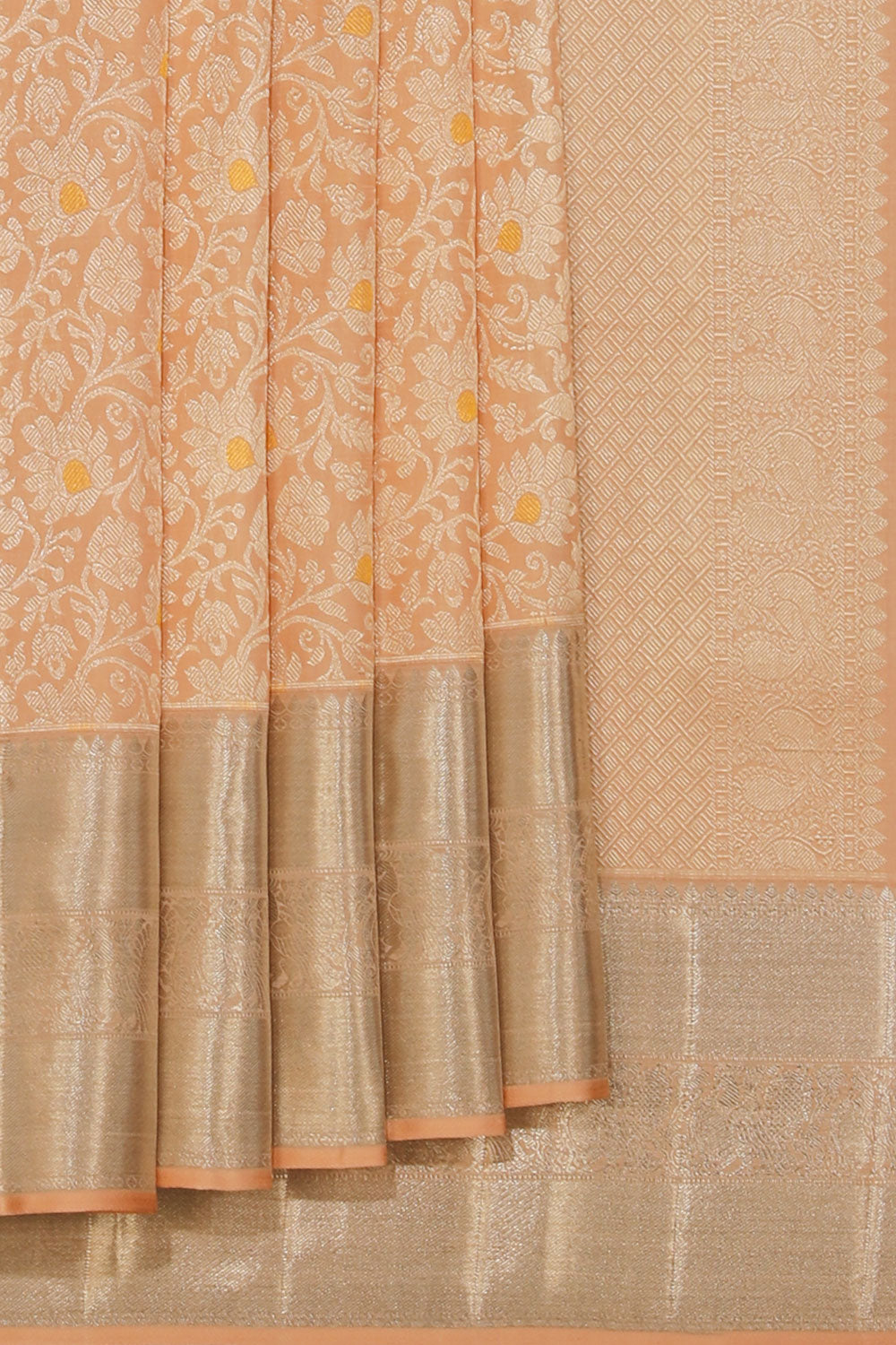 Image of Kanchipattu Silver Brocade Peach Saree